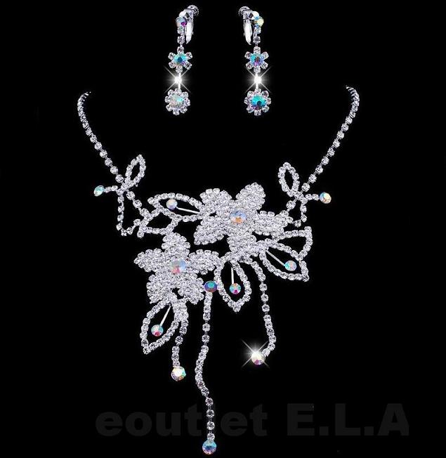SPARKLING FLORAL NECKLACE N CLIP ON EARRINGS SET